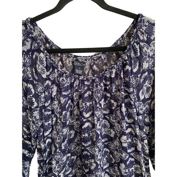 Lucky Brand Women's Size Small Estelle Printed Top Boho Sheer Trim Mid Sleeve - Picture 5 of 11
